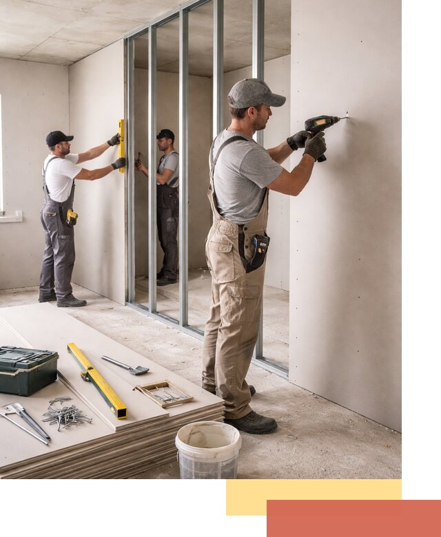 Однослойная перегородка из гипсокартона в Серпухове под ключ, монтаж и отделка