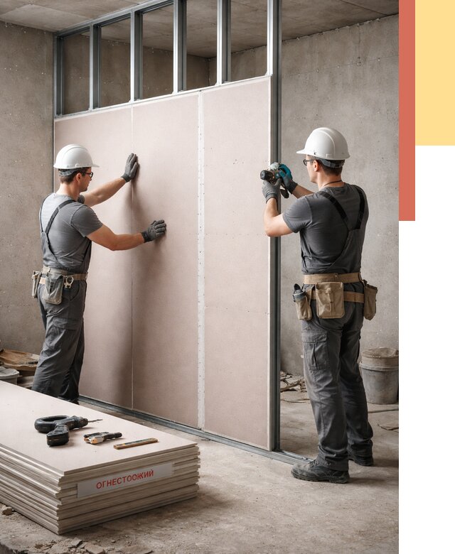 Перегородка из огнестойкого гипсокартона в Серпухове от 1880 руб. под ключ | ОТДЕЛОЧНИК-Срп