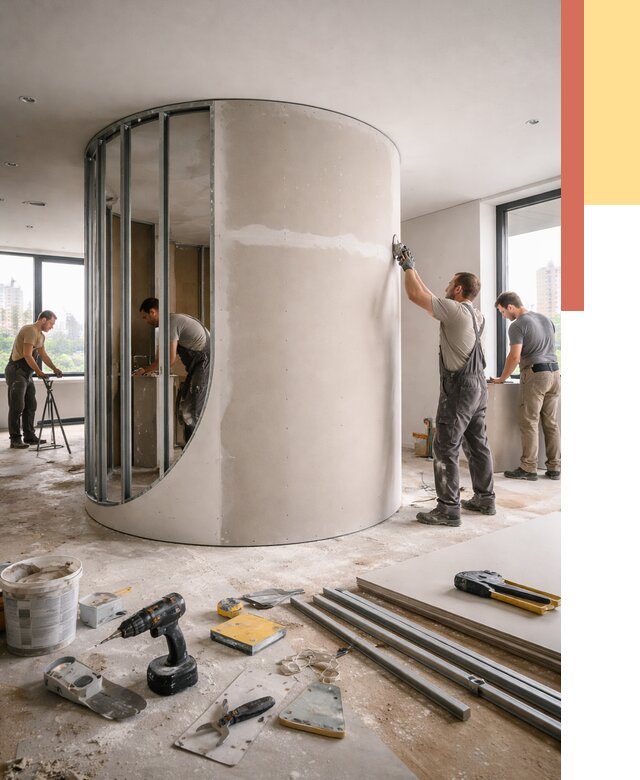 Радиусная перегородка из гипсокартона в Серпухове от 2947 руб. под ключ | ОТДЕЛОЧНИК-Срп