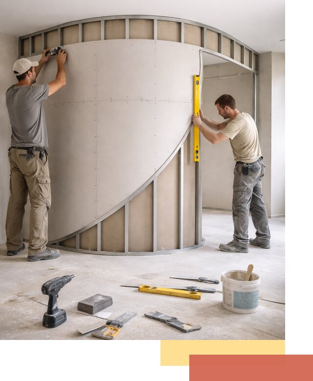 Радиусная перегородка из гипсокартона в Серпухове под ключ