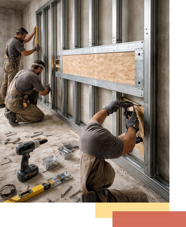 Усиленная перегородка для крепления тяжёлых конструкций в Серпухове