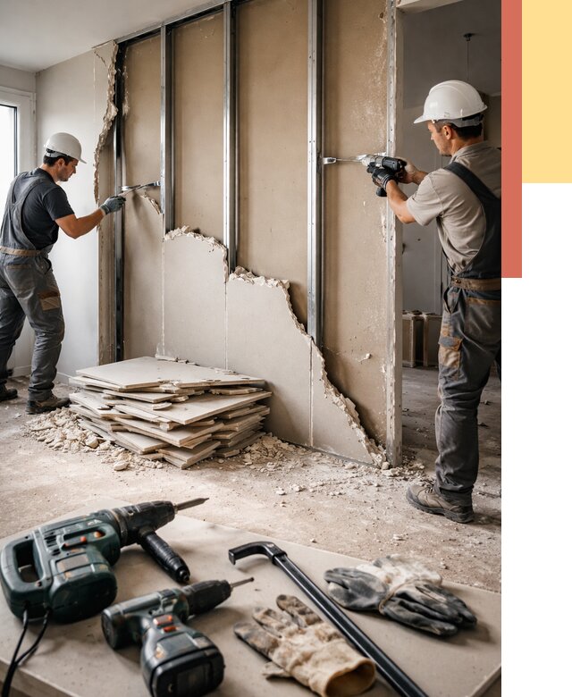 Демонтаж перегородки из гипсокартона в Серпухове от 1219 руб. быстро и недорого | ОТДЕЛОЧНИК-Срп