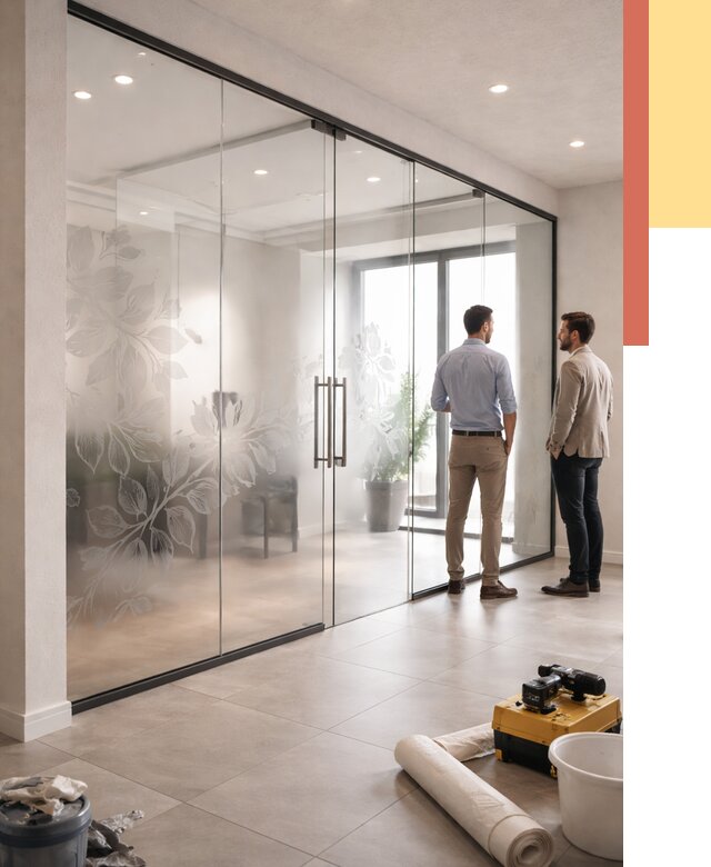 Стеклянные перегородки с рисунком в Серпухове от 12701 руб. монтаж и нанесение | ОТДЕЛОЧНИК-Срп