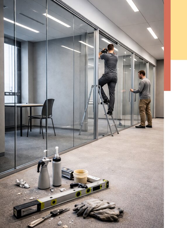 Стеклянные офисные перегородки в Серпухове от 8637 руб. — монтаж и установка | ОТДЕЛОЧНИК-Срп