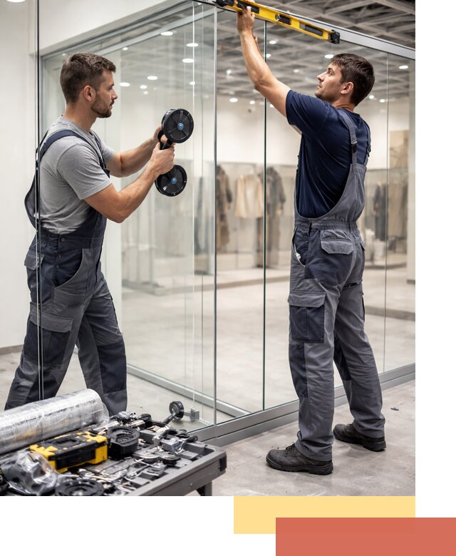 Стеклянные перегородки для магазинов в Серпухове — монтаж и установка