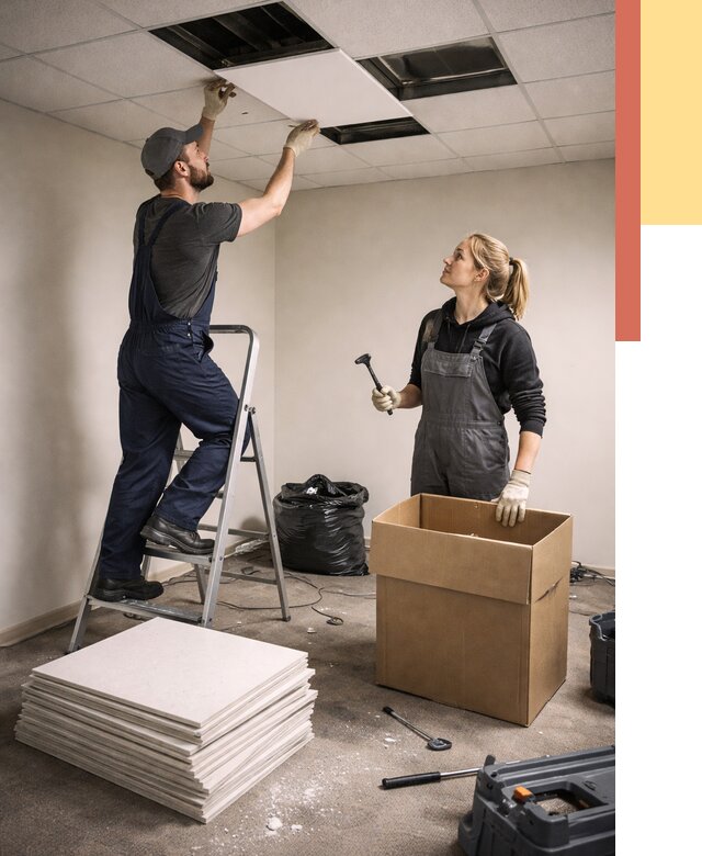 Демонтаж потолочной плитки в Серпухове от 4572 руб. быстро и недорого | ОТДЕЛОЧНИК-Срп