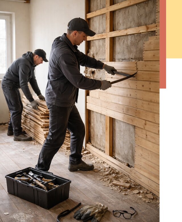 Демонтаж вагонки в Серпухове от 3861 руб/м2 — быстро и недорого | ОТДЕЛОЧНИК-Срп