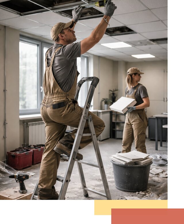 Ремонт потолка Армстронг и замена плит в Серпухове