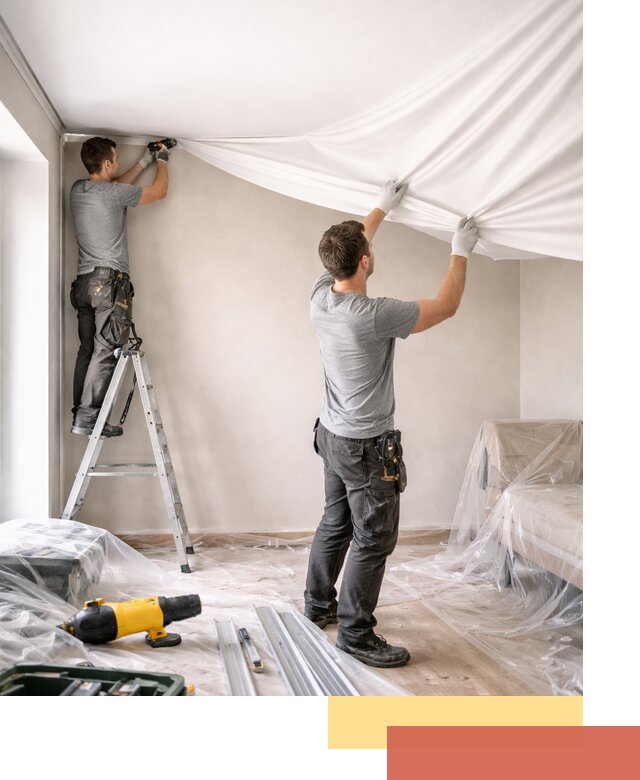 Монтаж тканевого натяжного потолка в Серпухове недорого и быстро