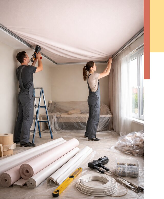 Монтаж цветного натяжного потолка в Серпухове от 4268 руб/м² — быстро и недорого | ОТДЕЛОЧНИК-Срп