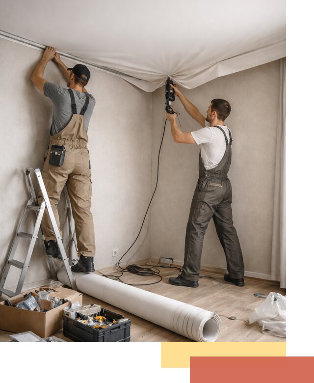 Монтаж цветного натяжного потолка в Серпухове за один день