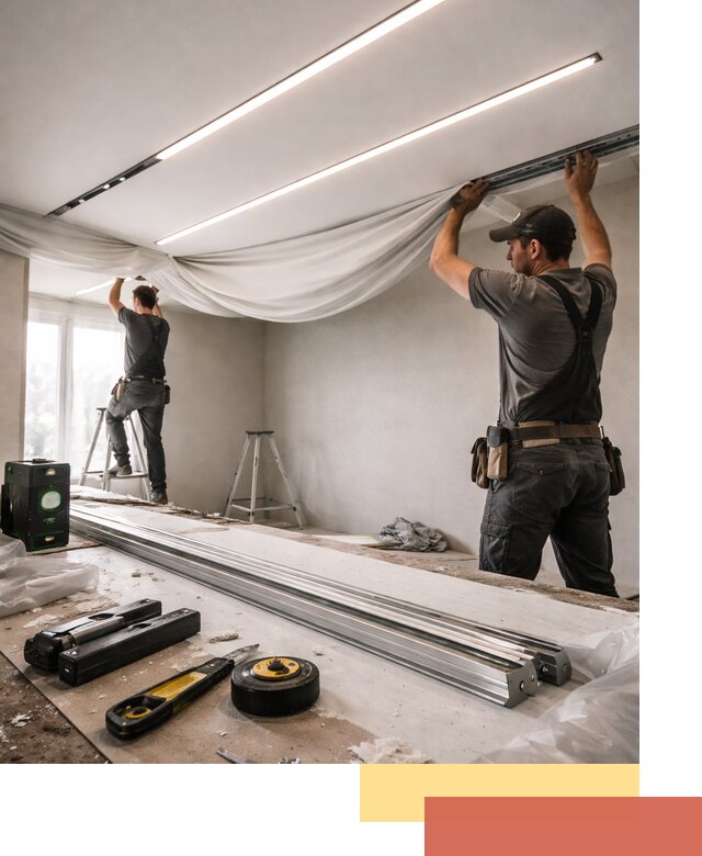 Монтаж натяжных потолков со световыми линиями в Серпухове