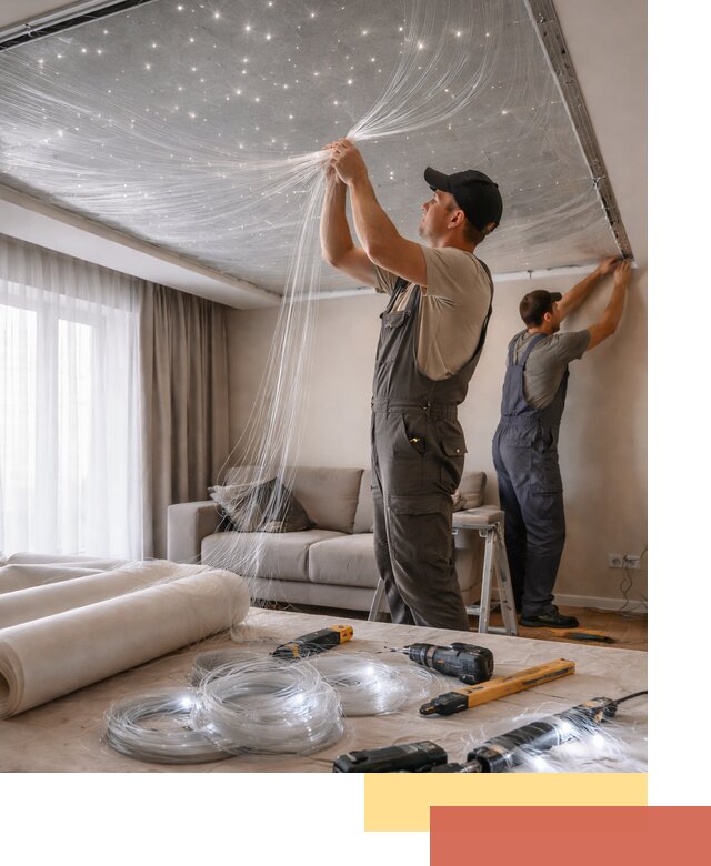 Монтаж натяжного потолка «Звездное небо» в Серпухове