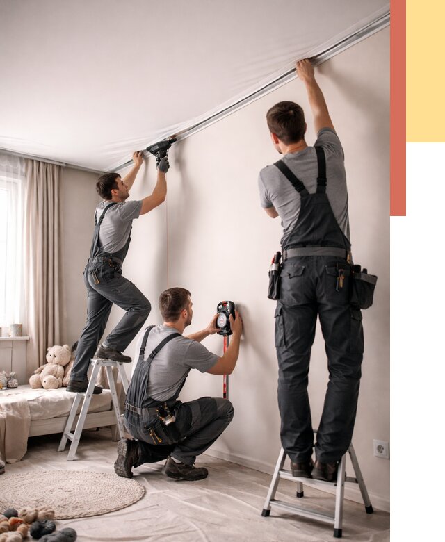 Монтаж натяжного потолка в детской в Серпухове от 3556 руб. — быстро и недорого | ОТДЕЛОЧНИК-Срп