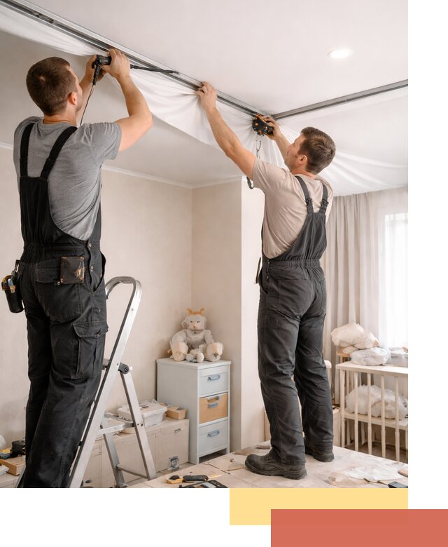 Монтаж натяжного потолка в детской комнате в Серпухове