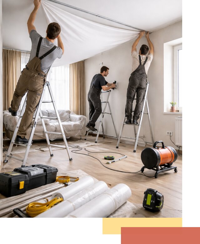 Монтаж натяжного потолка в гостиной в Серпухове