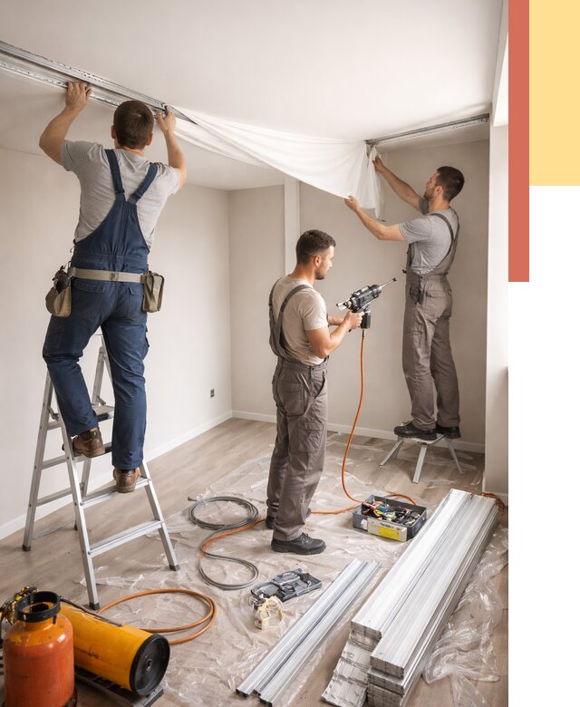 Монтаж натяжного потолка в студии в Серпухове от 5589 руб. — быстро и недорого | ОТДЕЛОЧНИК-Срп