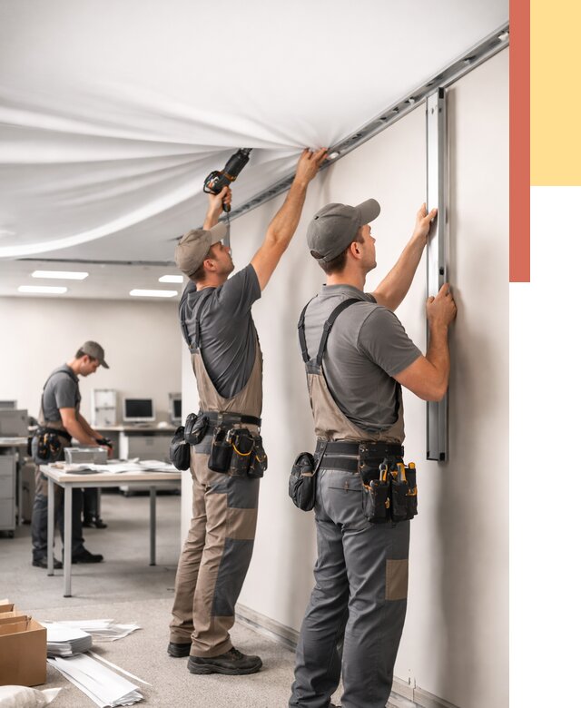 Монтаж натяжного потолка в офисе в Серпухове от 457 руб/м² — быстро и недорого | ОТДЕЛОЧНИК-Срп