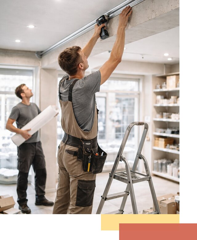 Монтаж натяжных потолков в магазине в Серпухове