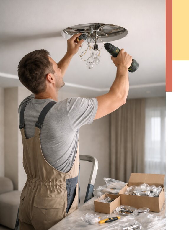 Установка люстры в натяжной потолок в Серпухове от 1219 руб. | Быстро и недорого — ОТДЕЛОЧНИК-Срп