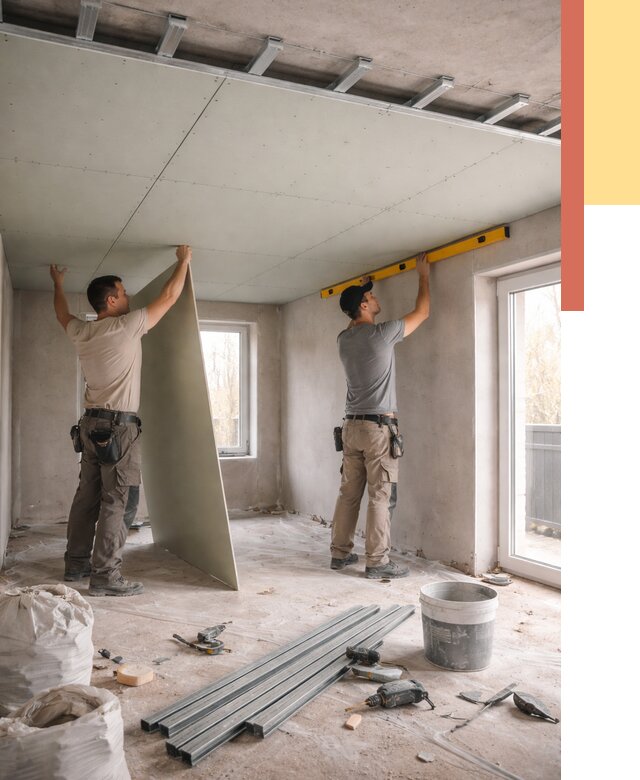 Одноуровневый потолок из гипсокартона в Серпухове от 762 руб. — монтаж под ключ | ОТДЕЛОЧНИК-Срп