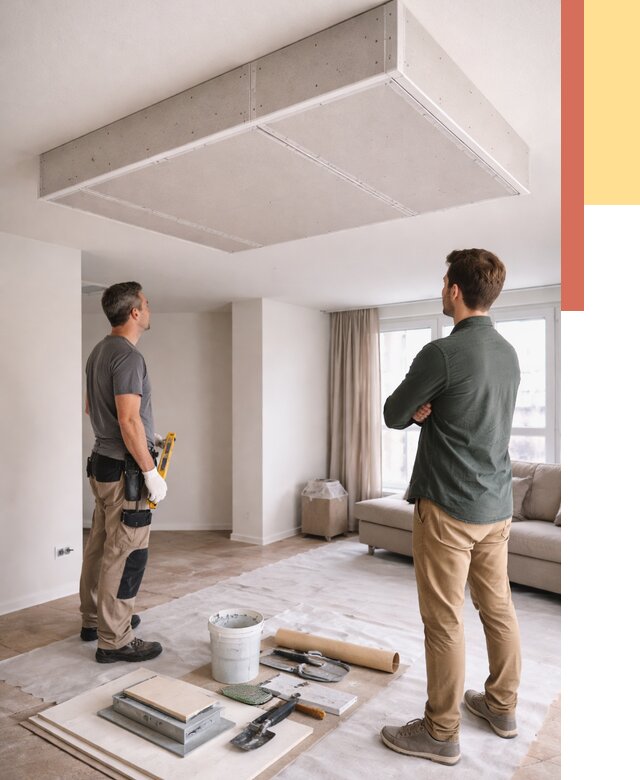 Короб на потолке из гипсокартона в Серпухове от 2235 руб. — монтаж и услуги под ключ | ОТДЕЛОЧНИК-Срп