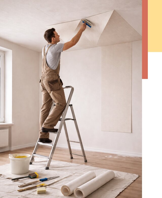 Поклейка обоев на потолок в Серпухове от 4572 руб. быстро и недорого | ОТДЕЛОЧНИК-Срп